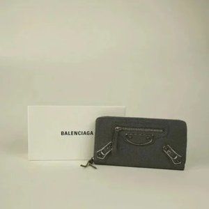Balenciaga Grey Classic Metallic Edge Continental Zip Around Wallet